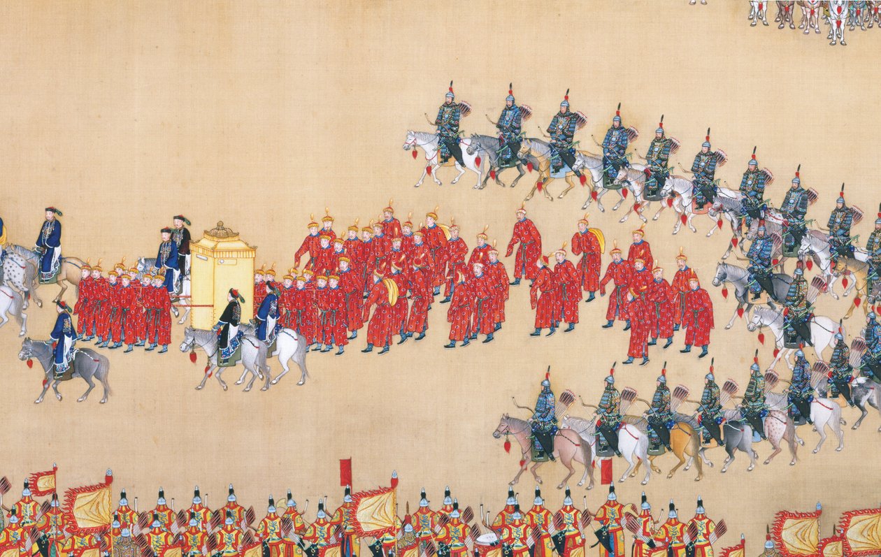 Kaiser Qianlongs Überprüfung der großen Truppenparade, Handrolle von Chinese School