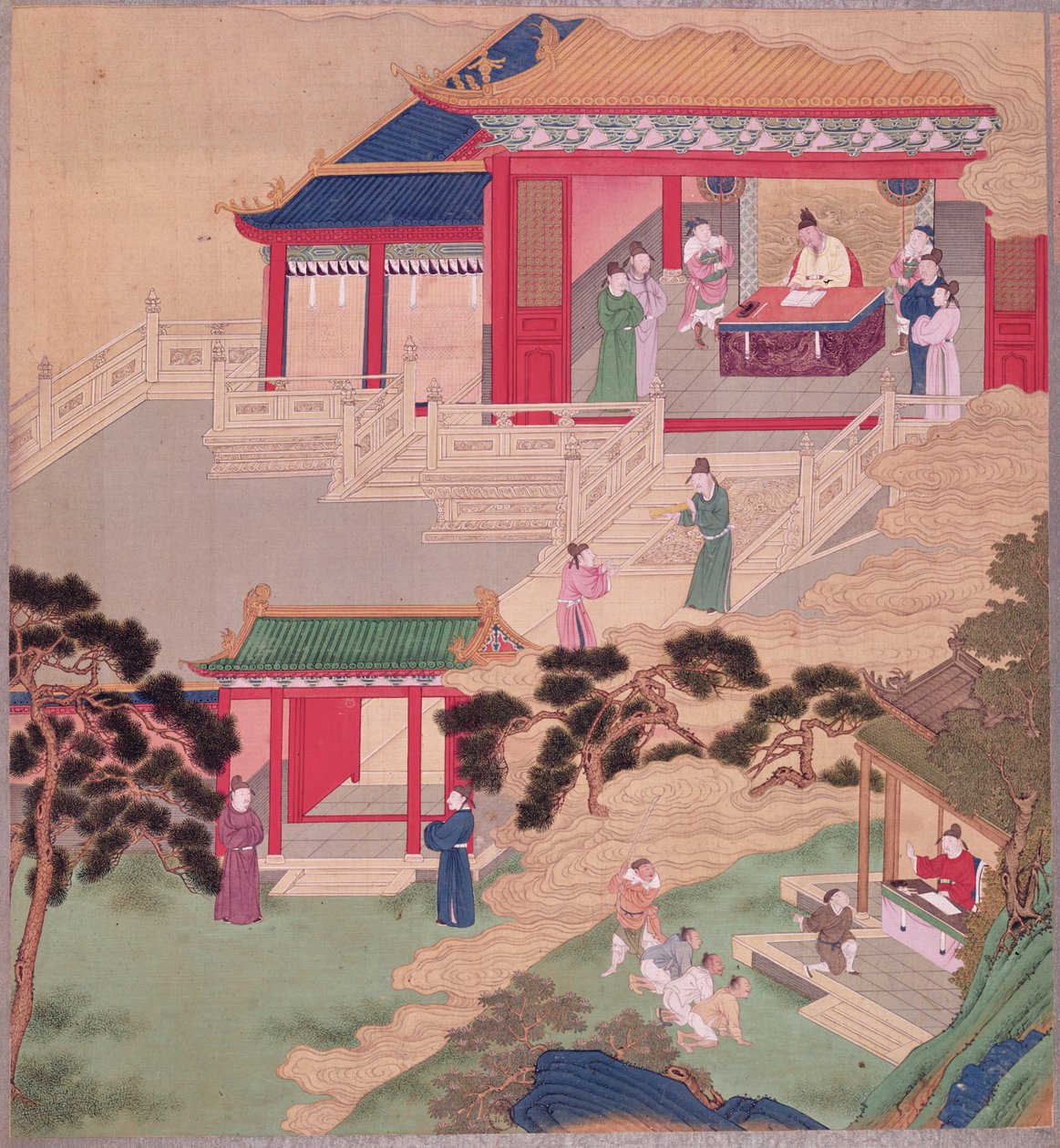 Kaiser Tai Tsung (r.762-779) liest ein medizinisches Buch, aus einer Geschichte der chinesischen Kaiser von Chinese School