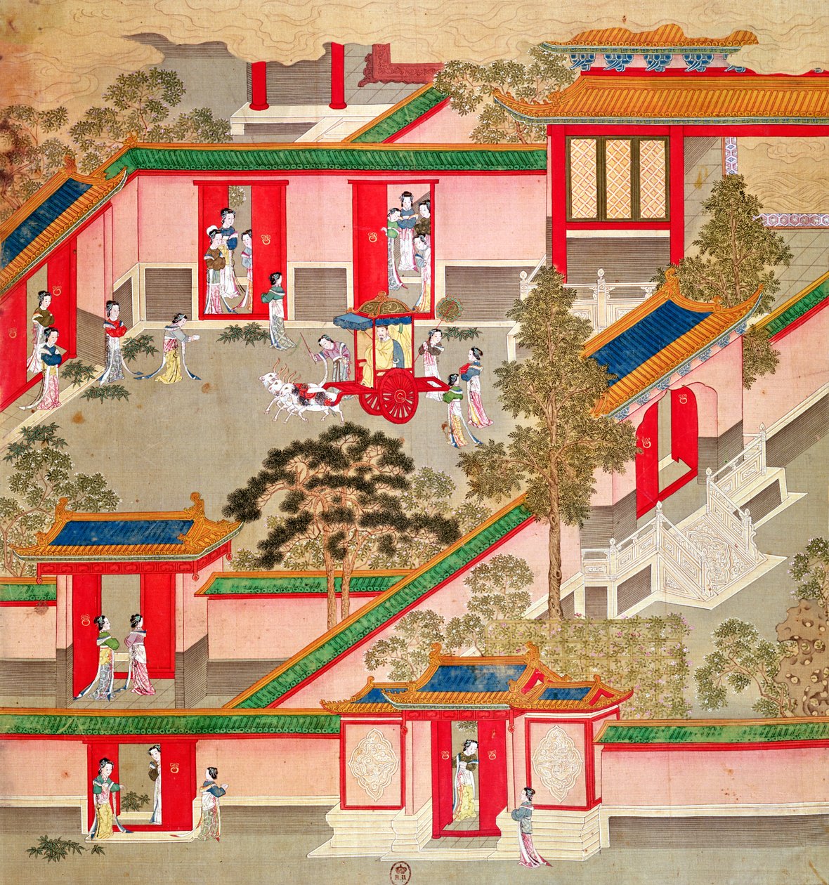 Kaiser Wu Ti (156-87, r.141-87 v. Chr.) verlässt seinen Palast, aus einer Geschichte der chinesischen Kaiser von Chinese School