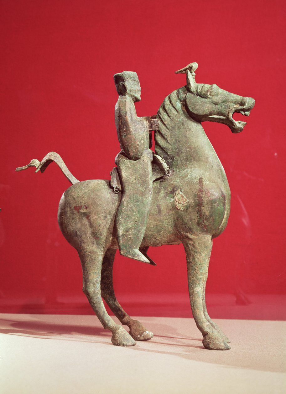 Mann zu Pferd, aus Wu-wei, Kansu, Östliche Han-Dynastie (Bronze) von Chinese School