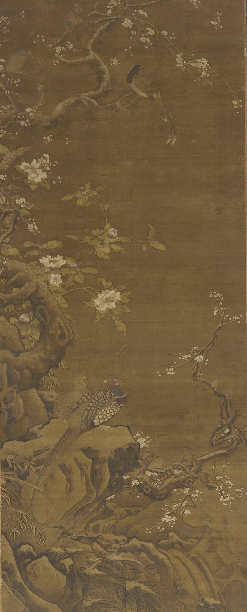 Fasane und schneebedeckte Pflaumenblüten, Ming- oder Qing-Dynastie, 15.-18. Jahrhundert von Chinese School