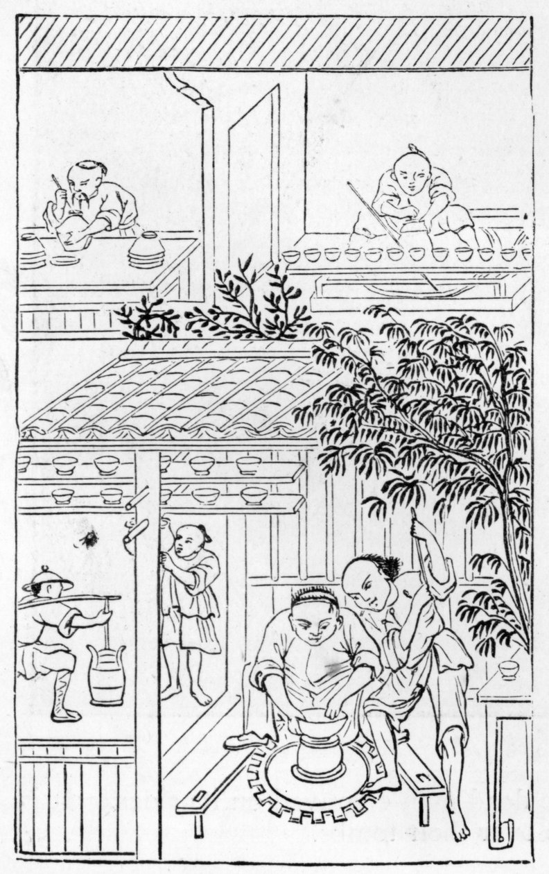 Drehen von Becken, aus einer Serie von Illustrationen zur Herstellung von Porzellan von Chinese School