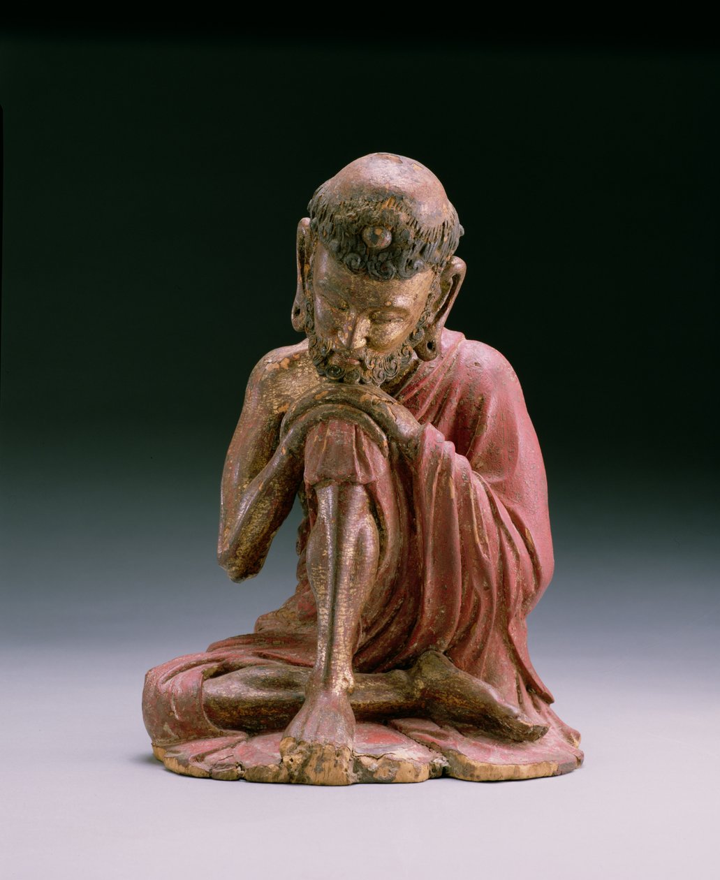 Rote Lackfigur von Sakyamuni, dem Gründer des buddhistischen Glaubens, aus den Bergen auftauchend, Yan-Dynastie, 1280-1368 von Chinese School Chinese School