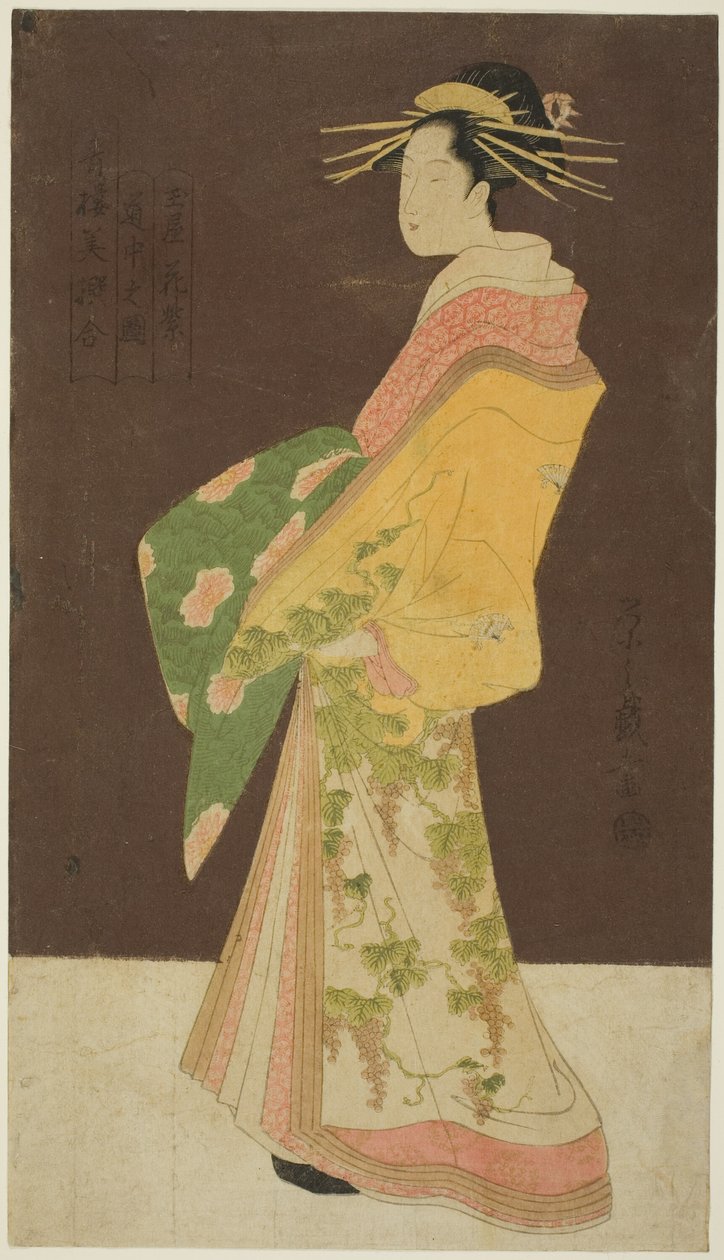 Eine Auswahl von Schönheiten aus den Vergnügungsvierteln (Seiro bisen awase): Hanamurasaki vom Tamaya in Prozession (Tamaya Hanamurasaki dochu no zu) von Chobunsai Eishi
