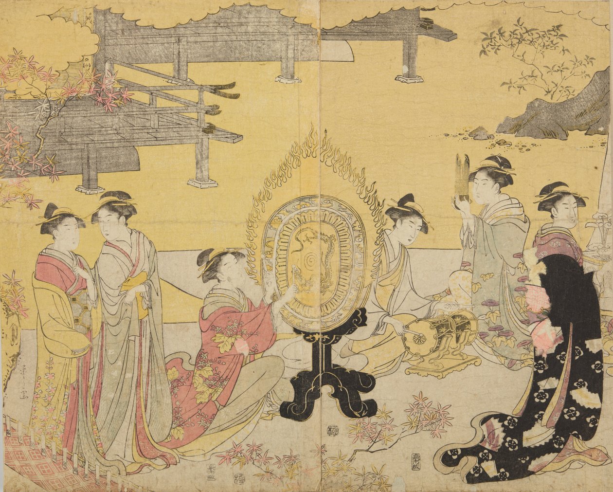 Gruppe von Frauen mit Musikinstrumenten, aus der Serie Furyu yatsushi Genji von Chobunsai Eishi