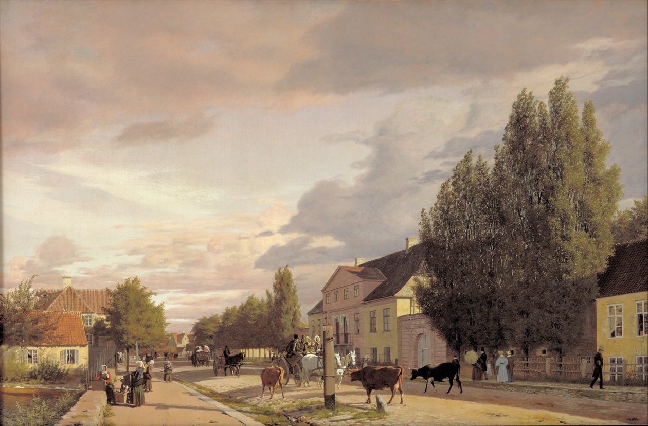 Blick auf eine Straße in Østerbro außerhalb von Kopenhagen. Morgenlicht von Christen Schjellerup Købke