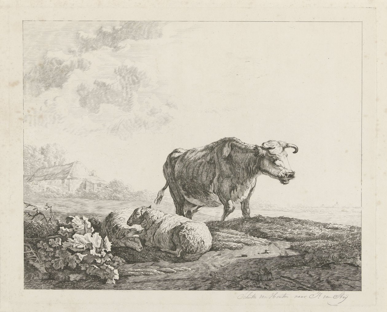 Landschaft mit einer Kuh und zwei Schafen von Christiaan Godfried Schutze van Houten