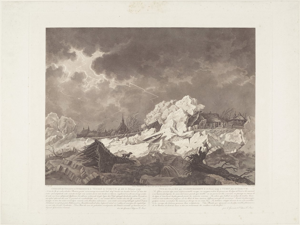 Ansicht des Eises, das sich am 22. Februar 1799 in Vuren bei Gorcum anhäufte von Christiaan Josi
