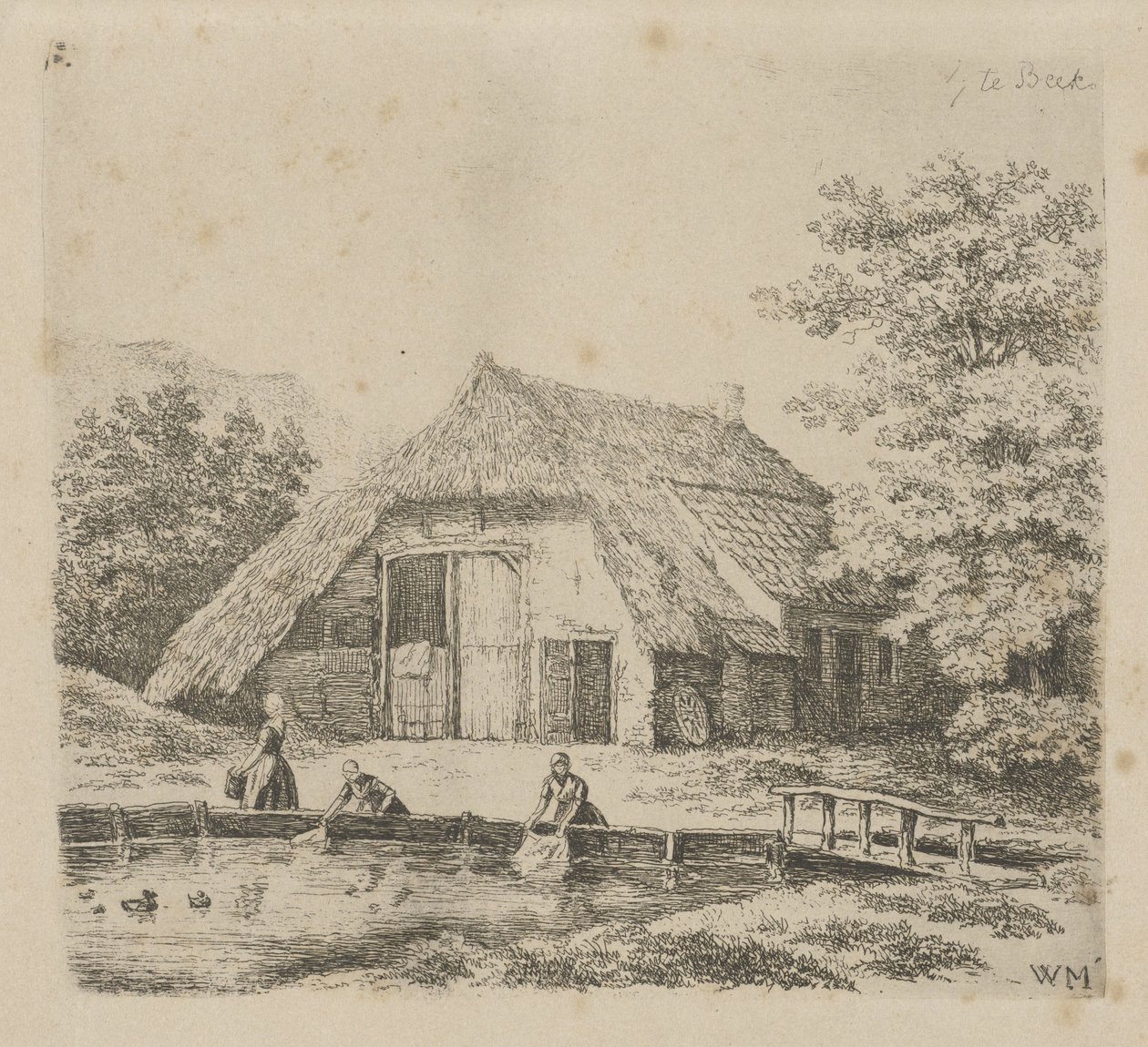 Drei Frauen beim Wäschewaschen in Beek von Christiaan Wilhelmus Moorrees