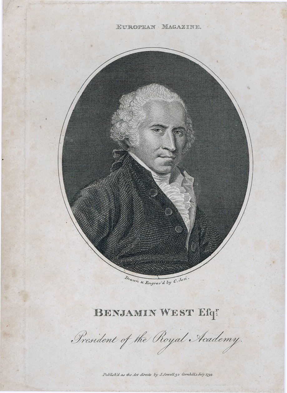 Porträt von Benjamin West (1738-1820), Präsident der Royal Academy, gestochen vom Künstler, 1794 von Christian Josi