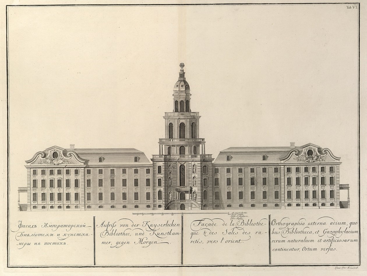 Kaiserliche Bibliothek und Kunstkammer. Aus: Das Gebäude der Kaiserlichen Akademie der Wissenschaften, 1741 von Christian Albrecht Wortmann