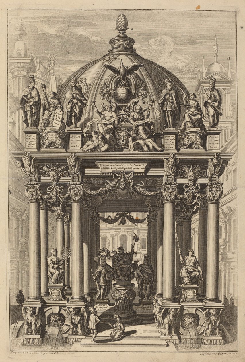 Triumphbogen für Lotharius II von Christian Engelbrecht and Johann Andreas Pfeffel, after Peter Schubert von Ehrenberg