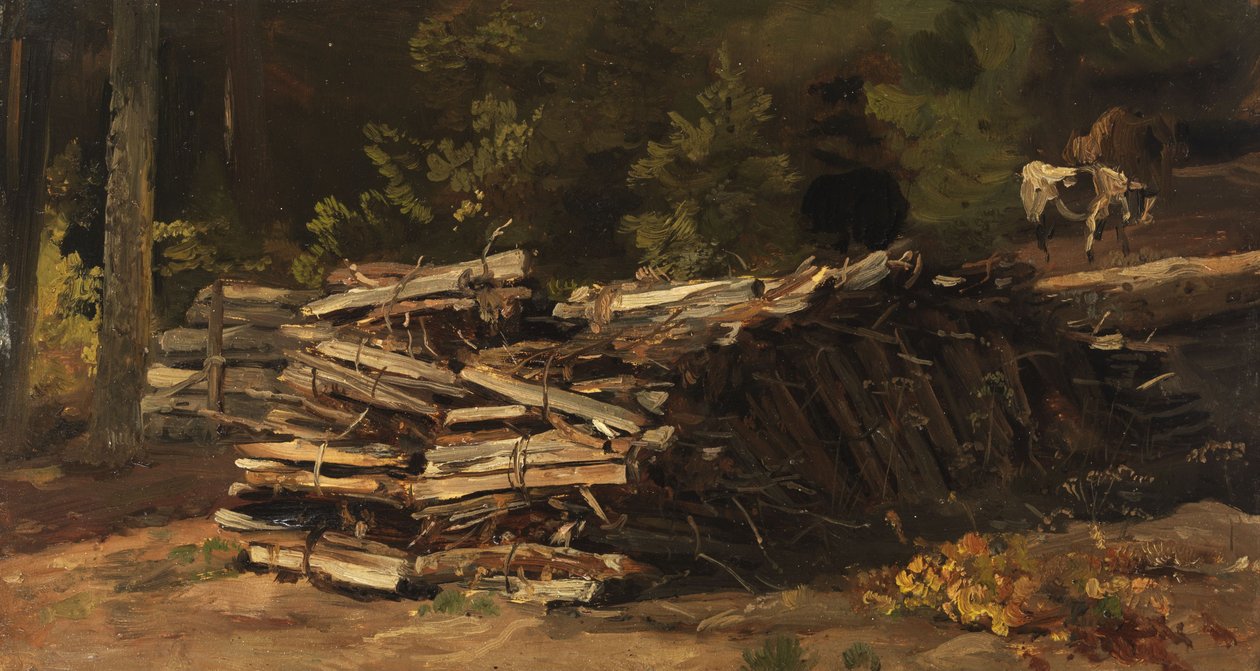 Holzstoß am Waldrand von Christian Friedrich Gille