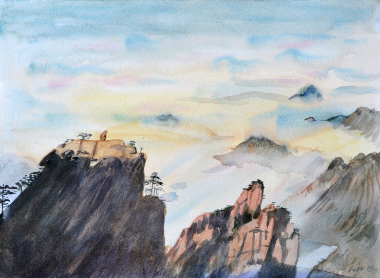 Steinaffe, der über ein Meer von Wolken blickt, 2015 von Christian Furr