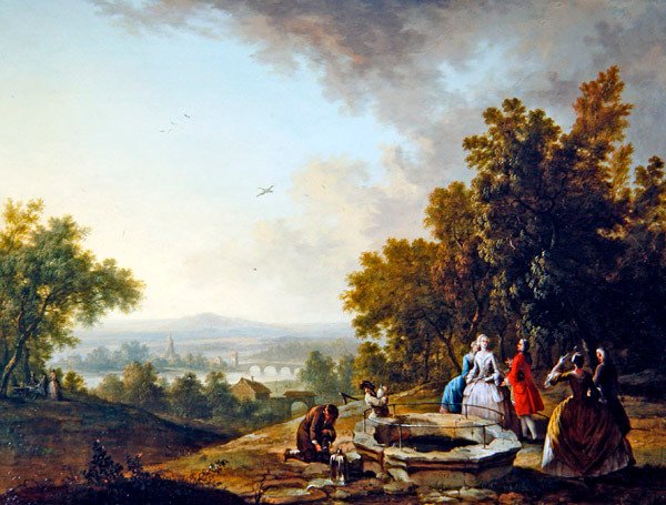 Eine Landschaft mit eleganten Figuren von Christian Georg I Schutz