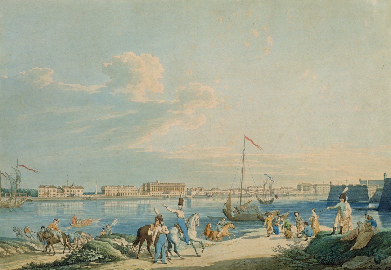Ansicht des Marmorpalastes und der Nordseite der Peter-und-Paul-Festung, St. Petersburg (Gravur) von Christian Gottlob Hammer