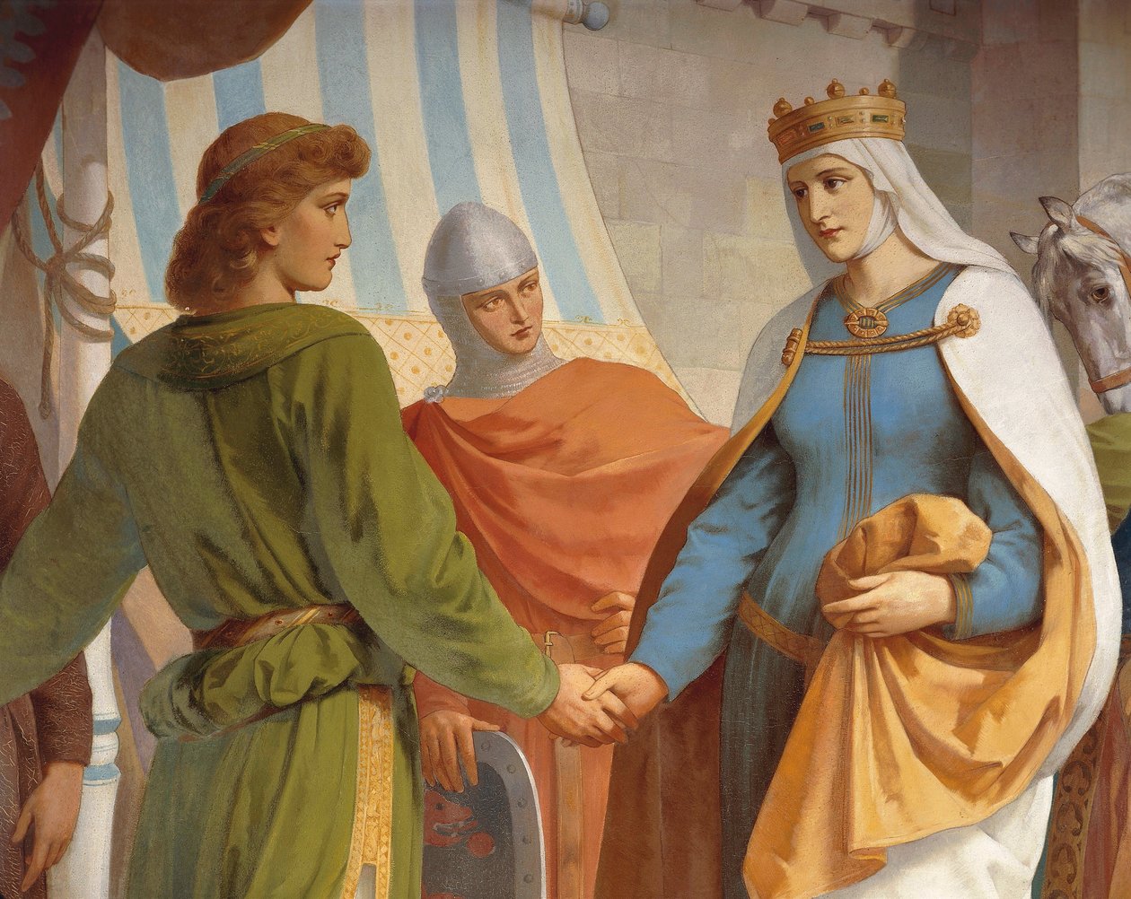 Parzival verabschiedet sich von seiner Mutter, Königin Herzeloyde, aus dem Parzival-Zyklus, Sängersaal, ca. 1883-84 von Christian Jank