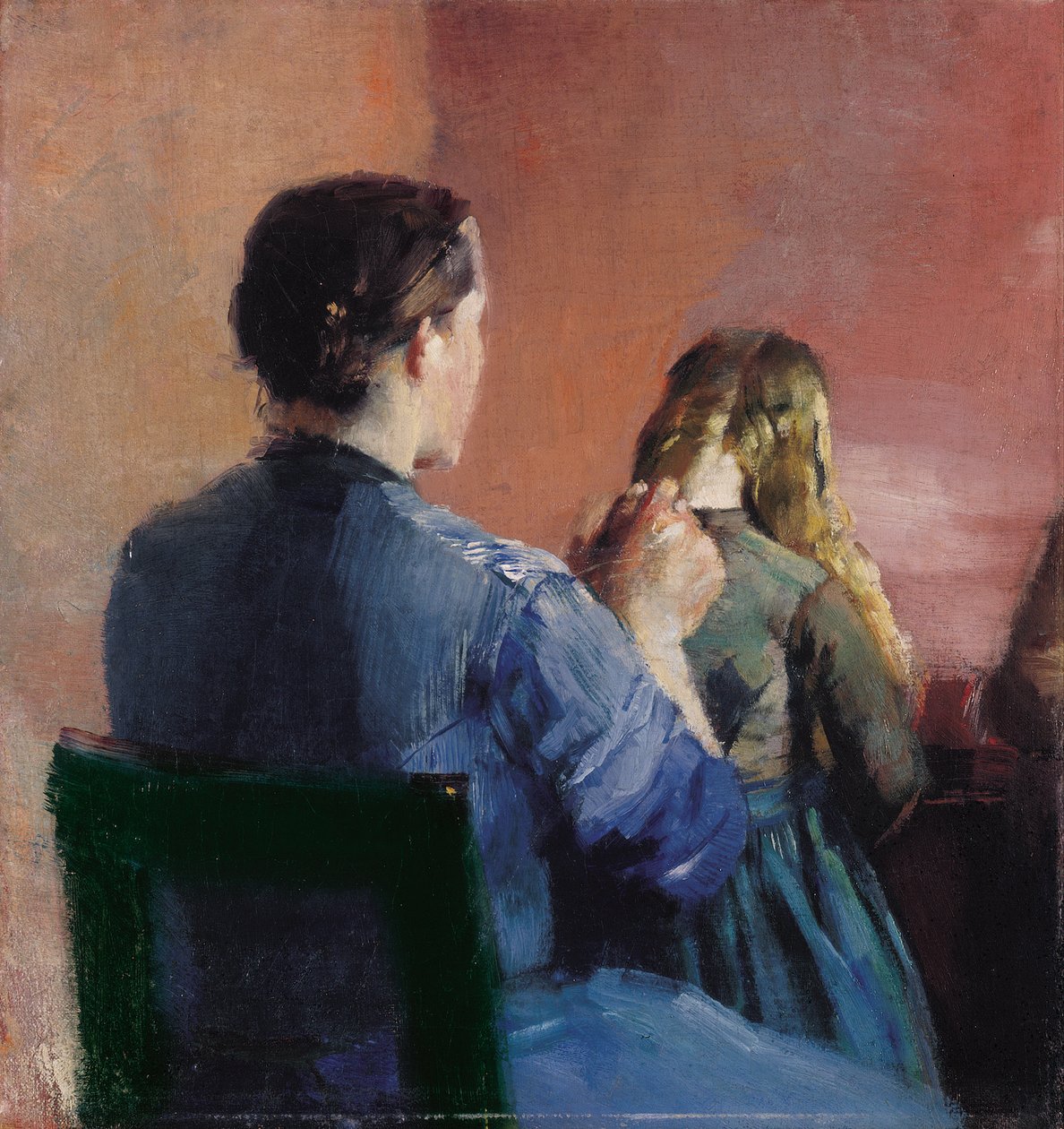 Eine Mutter kämmt das Haar ihrer kleinen Tochter von Christian Krohg
