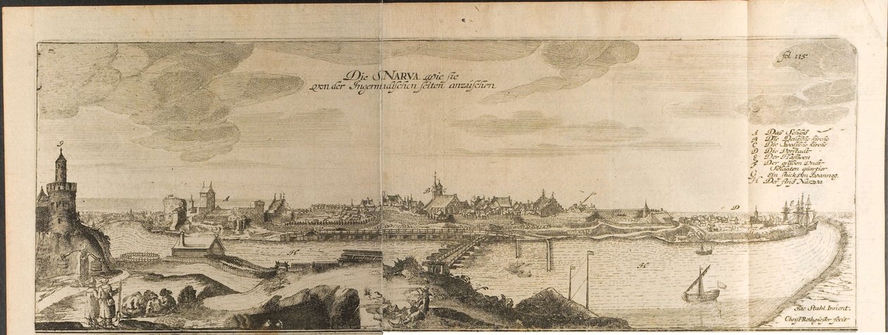 Narva Illustration aus Reisen zum Großherzog von Moskau und dem König von Persien von Adam Olear von Christian Lorenzen Rothgiesser