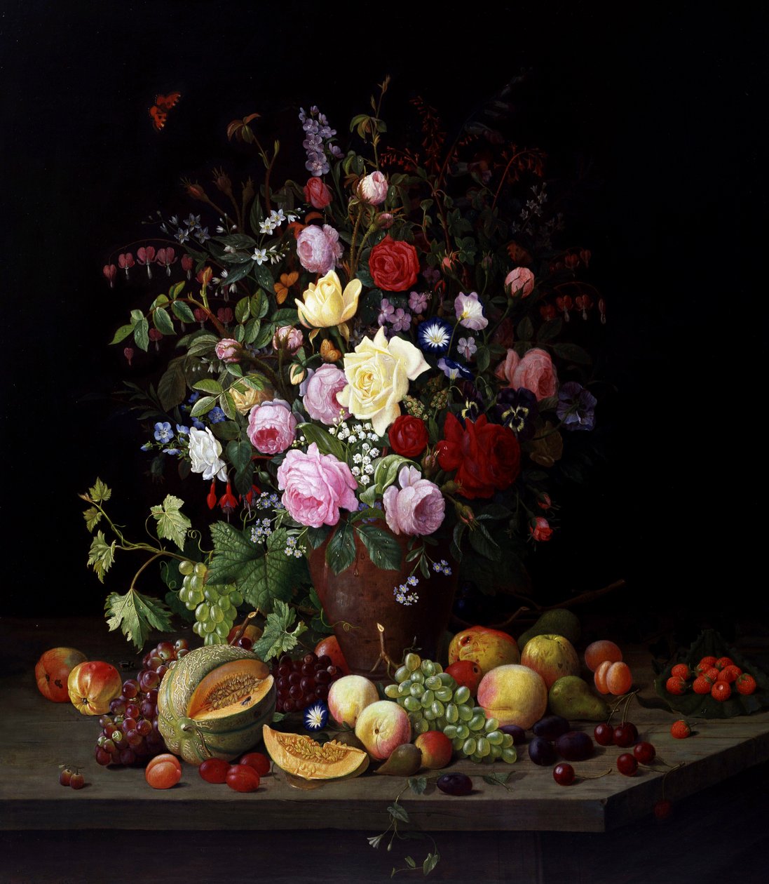 Stillleben mit Blumen und Früchten. Gemälde von Christian Mollback (1853-1921) Privatsammlung von Christian Mollback