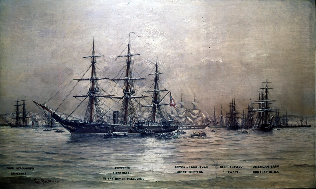 Konföderierte Staaten Kreuzer Shenandoah im Hafen von Melbourne, Australien, 1865, ca. 1865 von Christian Poulsen