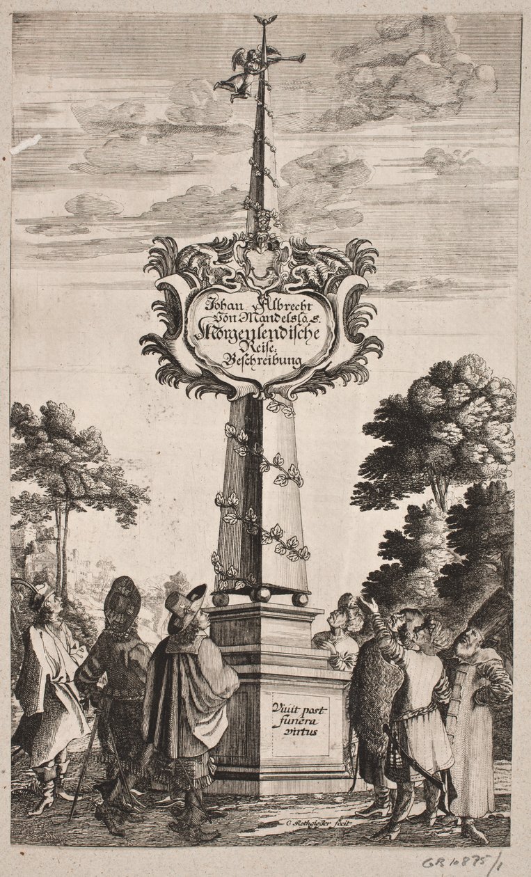 Titelblatt zu Johann Albrecht Mandelslo, „Morgenländische Reisebeschreibung […], Schleswig 1668 von Christian Rothgiesser
