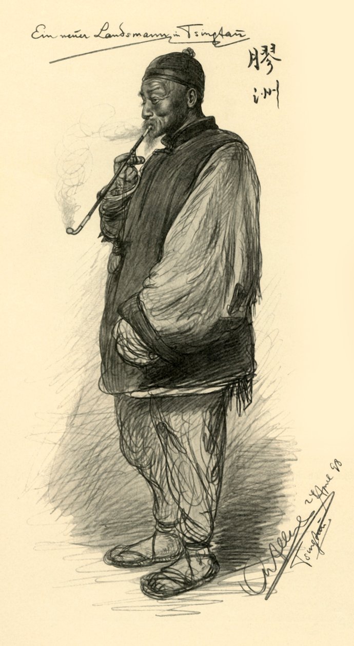 Mann raucht eine Pfeife, Tsingtao, China, 1898 von Christian Wilhelm Allers