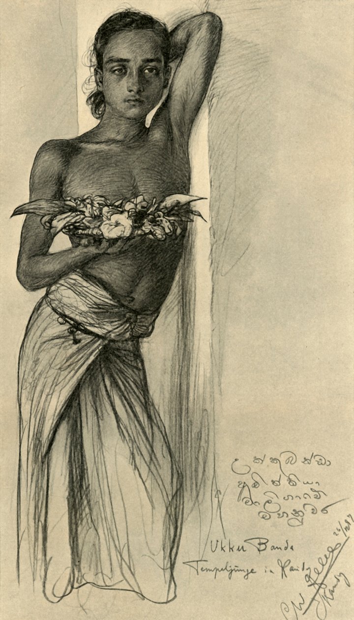 Ukku Banda, junger Mann in einem Tempel, Kandy, Ceylon, 1898 von Christian Wilhelm Allers