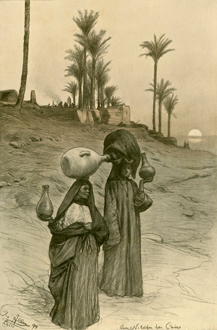 Frauen tragen Wasserkrüge am Ufer des Nils, Kairo, Ägypten, 1898 von Christian Wilhelm Allers