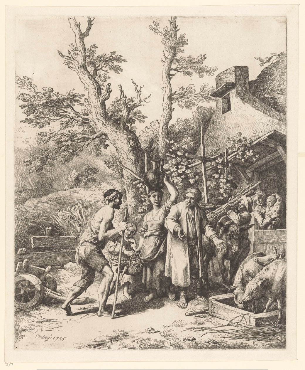 Gleichnis vom verlorenen Sohn; der verlorene Sohn bittet einen Bauern um Arbeit von Christian Wilhelm Ernst Dietrich