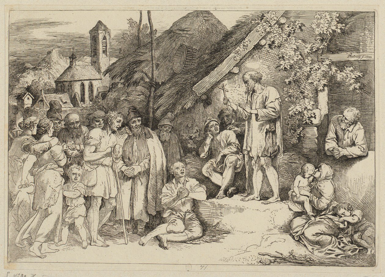 Heiliger Jakob predigt in einem Dorf von Christian Wilhelm Ernst Dietrich