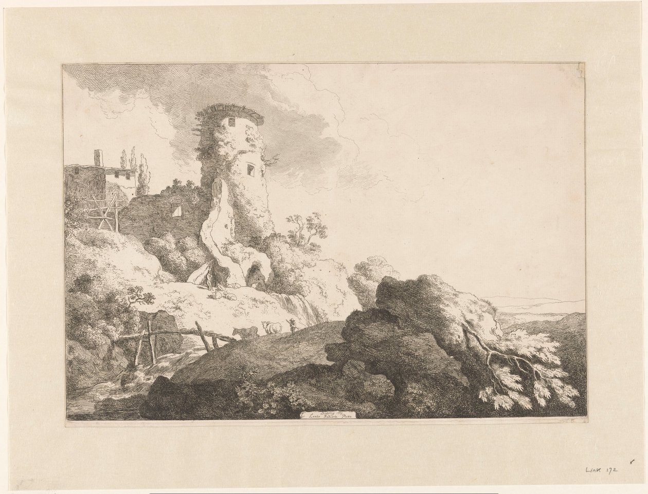 Hügellandschaft mit Turm von Christian Wilhelm Ernst Dietrich