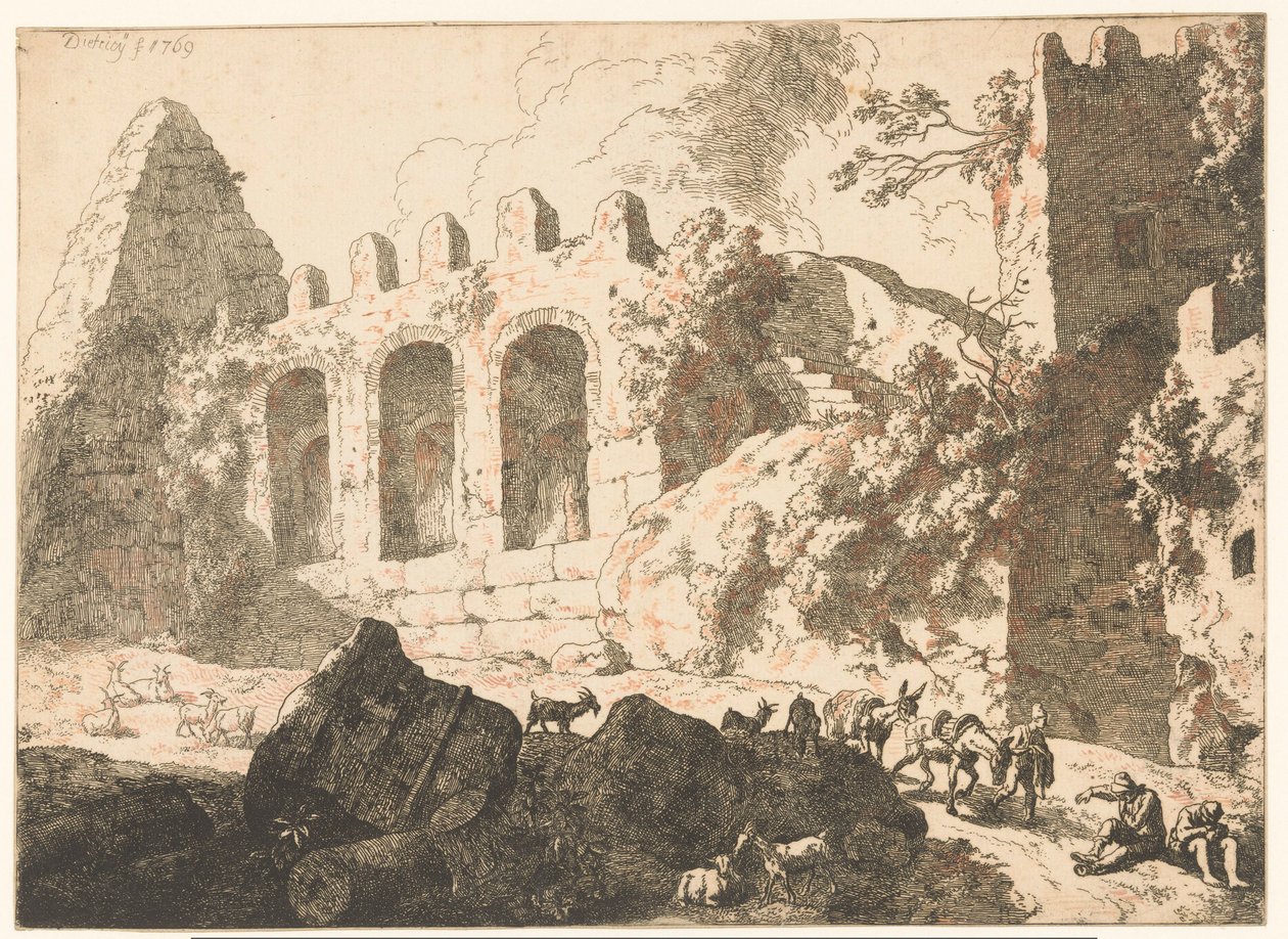 Landschaft mit Ruinen und einer Pyramide von Christian Wilhelm Ernst Dietrich