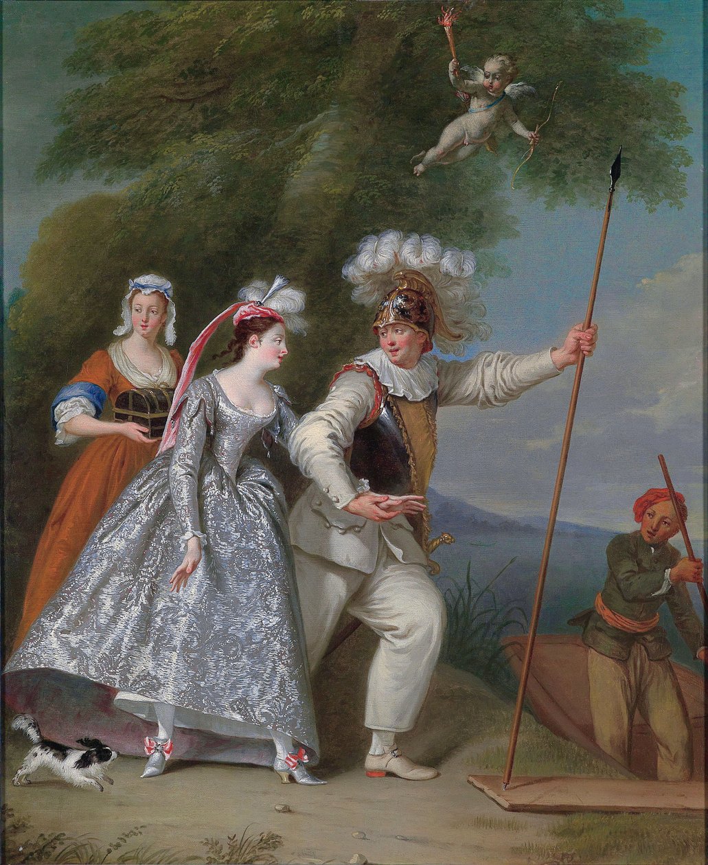 Porträt eines eleganten Herrn als Pierrot in einer Commedia dell’Arte-Interpretation des Raubes der schönen Helena von Christian Wilhelm Ernst Dietrich