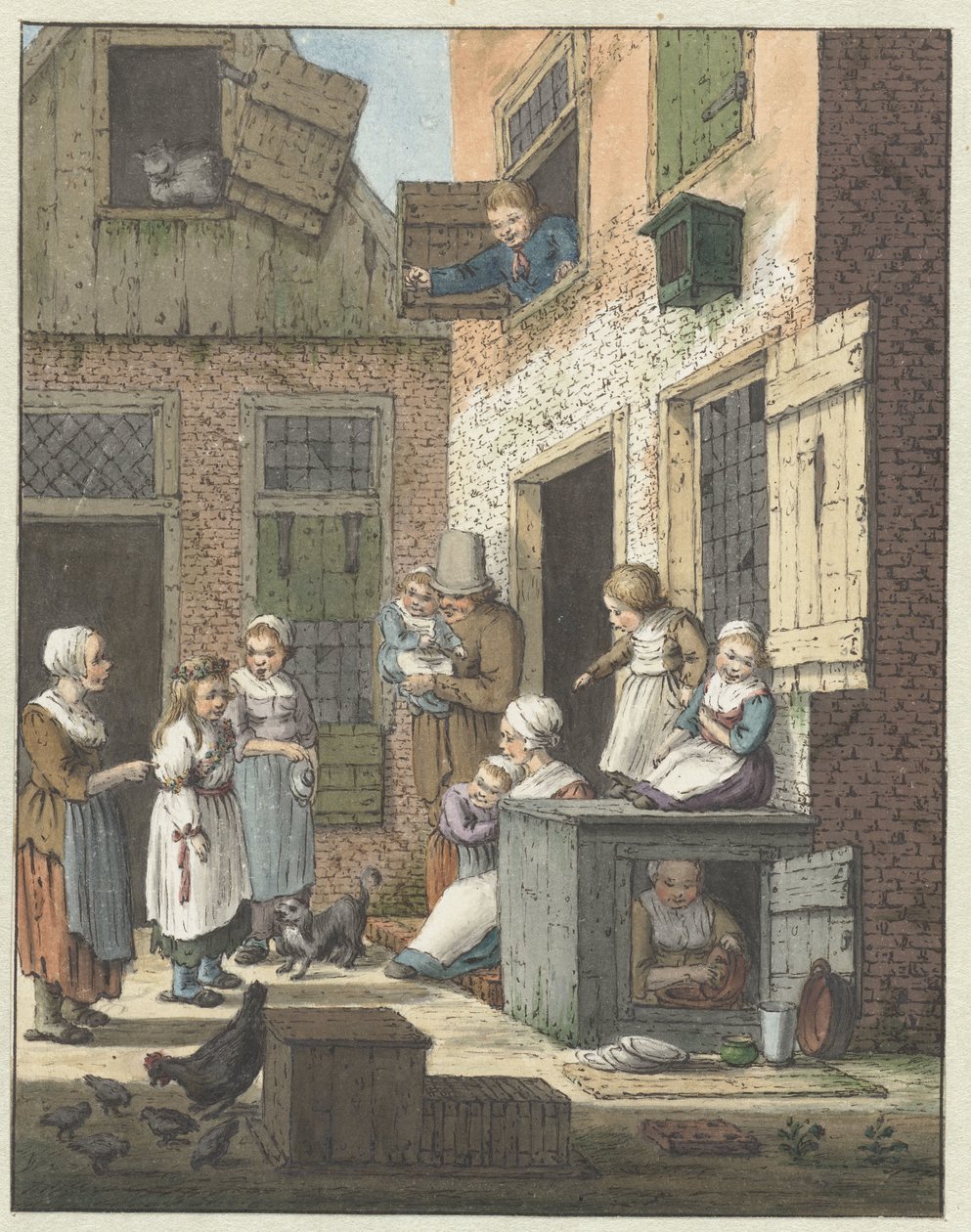 Gruppe von Menschen vor der Tür eines Hauses von Christina Chalon