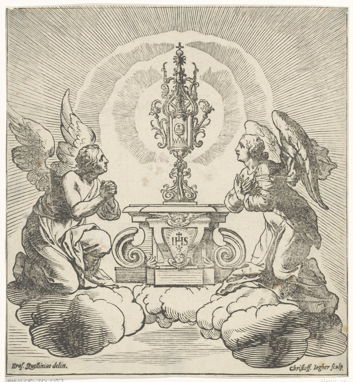 Zwei Engel beten die Hostie an von Christoffel Jegher