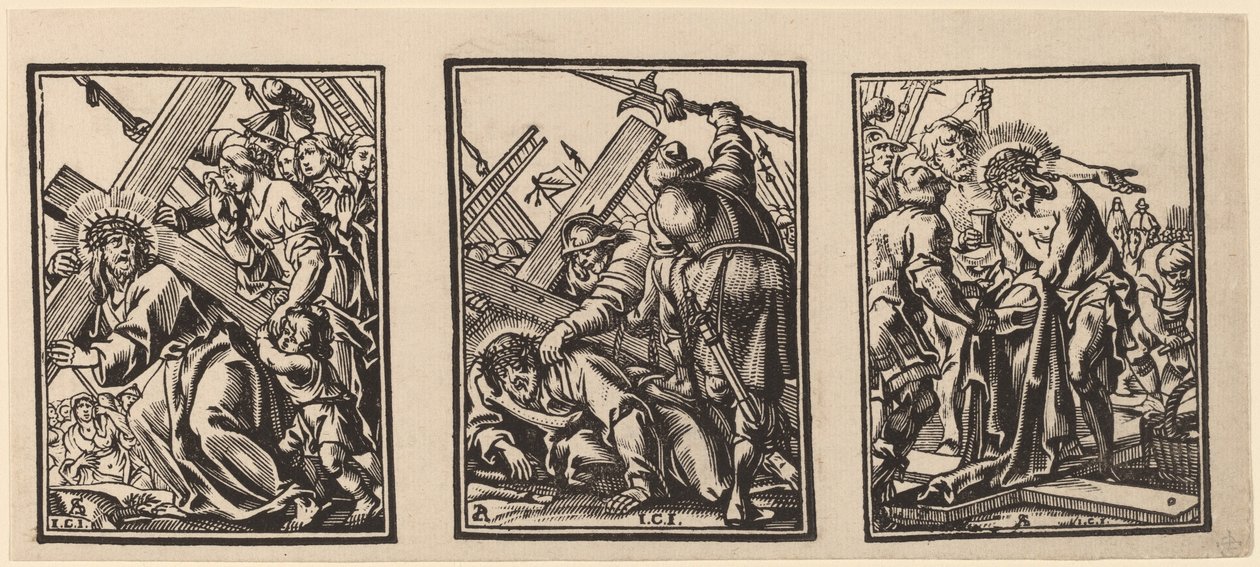 Drei Szenen auf dem Weg nach Golgatha von Christoffel Jegher after Anthonis Sallaert