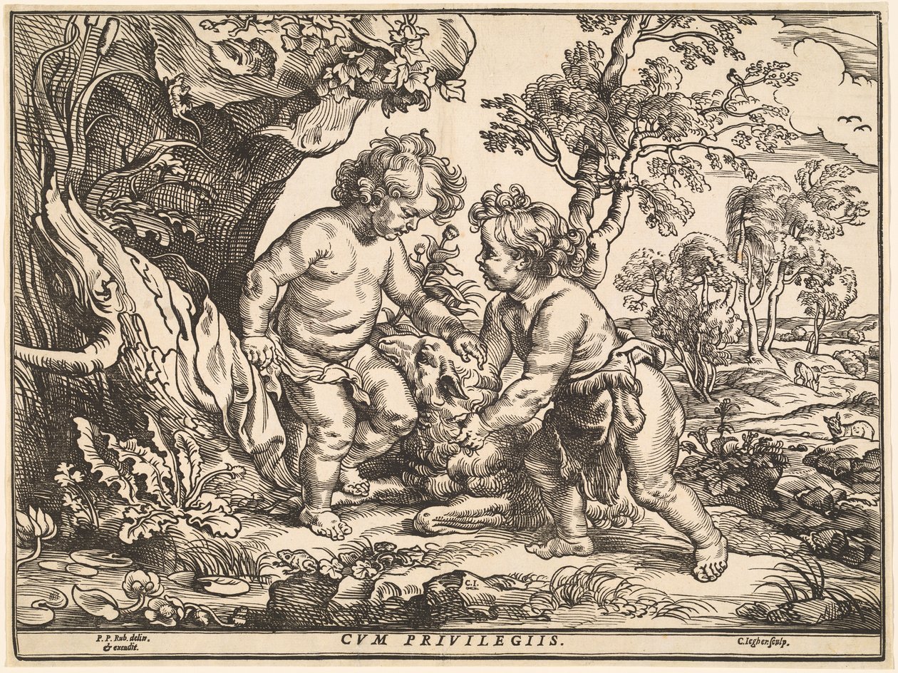Das Jesuskind und der heilige Johannes spielen mit dem Lamm von Christoffel Jegher after Sir Peter Paul Rubens