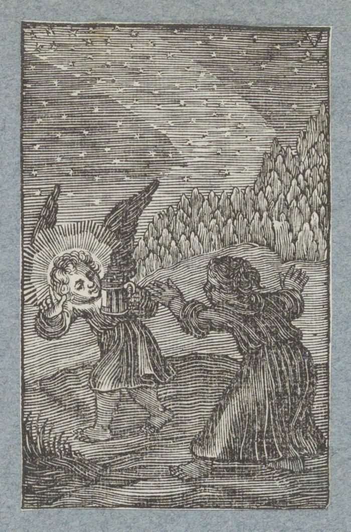 Engel mit Laterne weist Kind den Weg von Christoffel van Sichem (II)