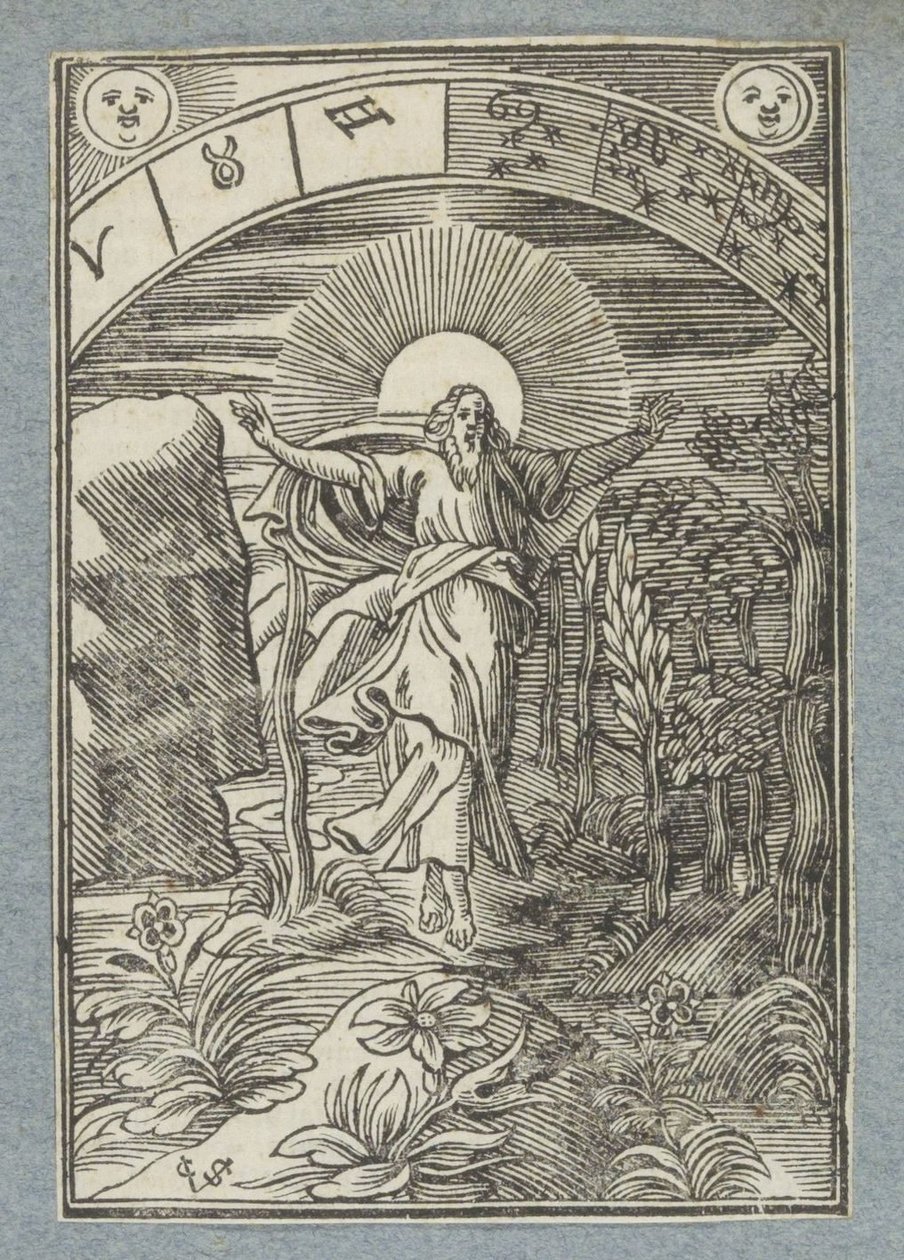 Vierter Schöpfungstag: Schaffung von Sonne, Mond und Sternen von Christoffel van Sichem (II)