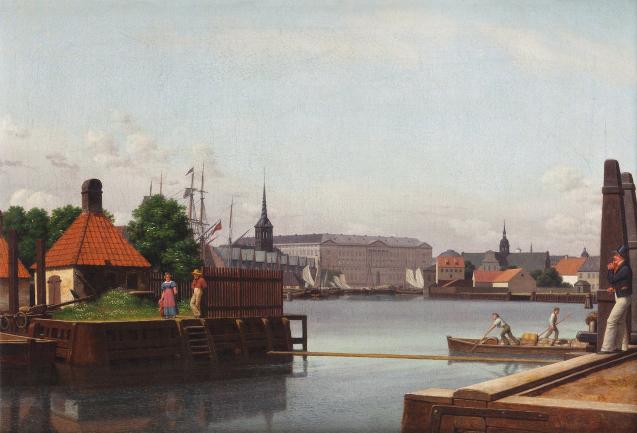 Die Börse, Christiansborg und Holmens Kirche, gesehen vom Platz der Asiatischen Kompanie von Christoffer Wilhelm Eckersberg
