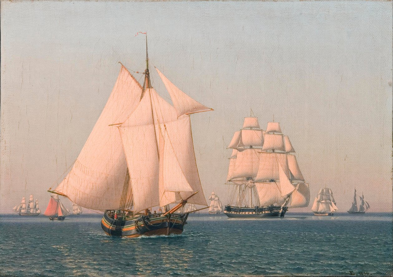 Schiffe unter Segeln bei leichter Brise an einem klaren Sommernachmittag von Christoffer Wilhelm Eckersberg