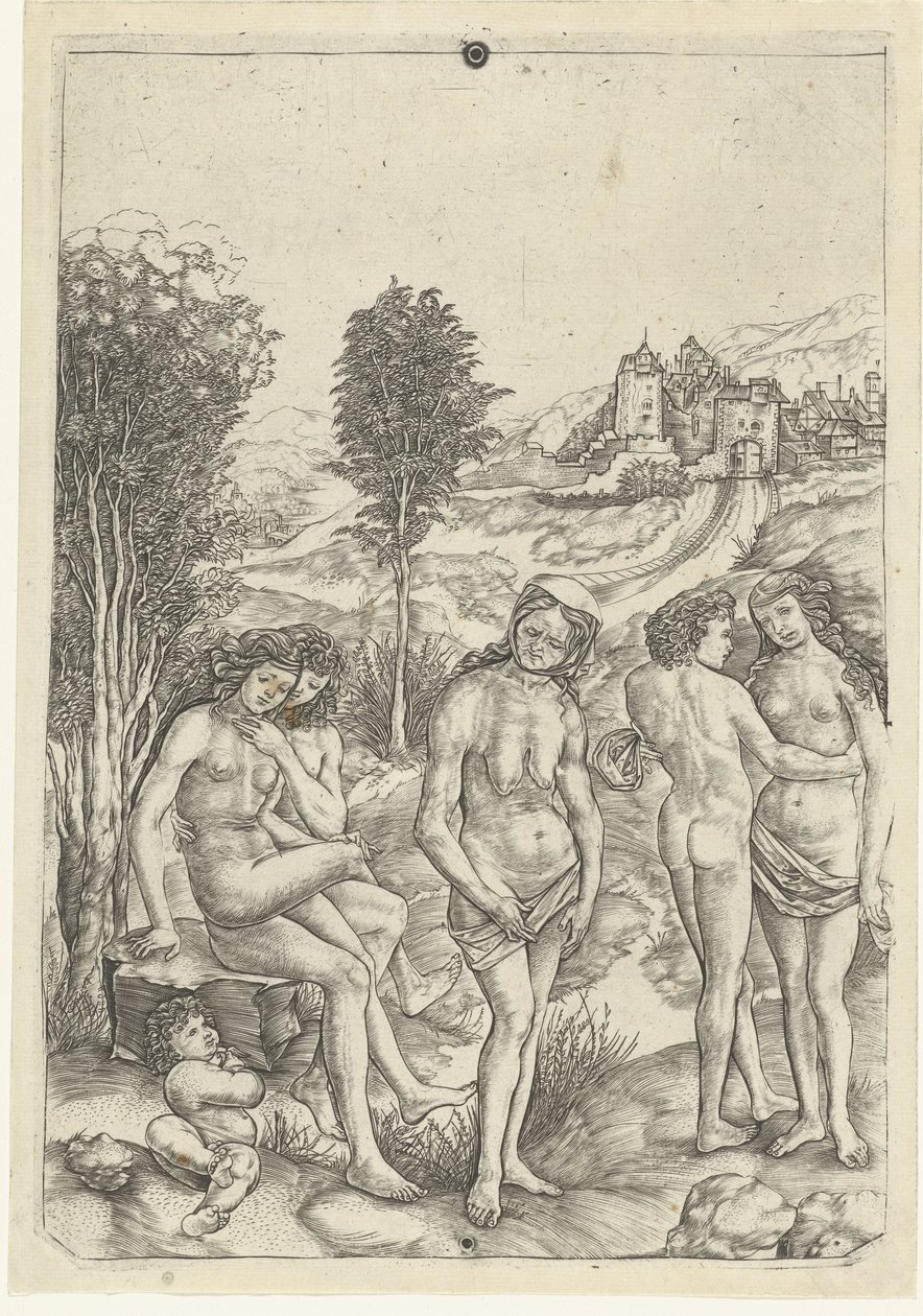 Alte Frau und zwei Liebespaare in der Landschaft von Christoforo di Michele Robetta