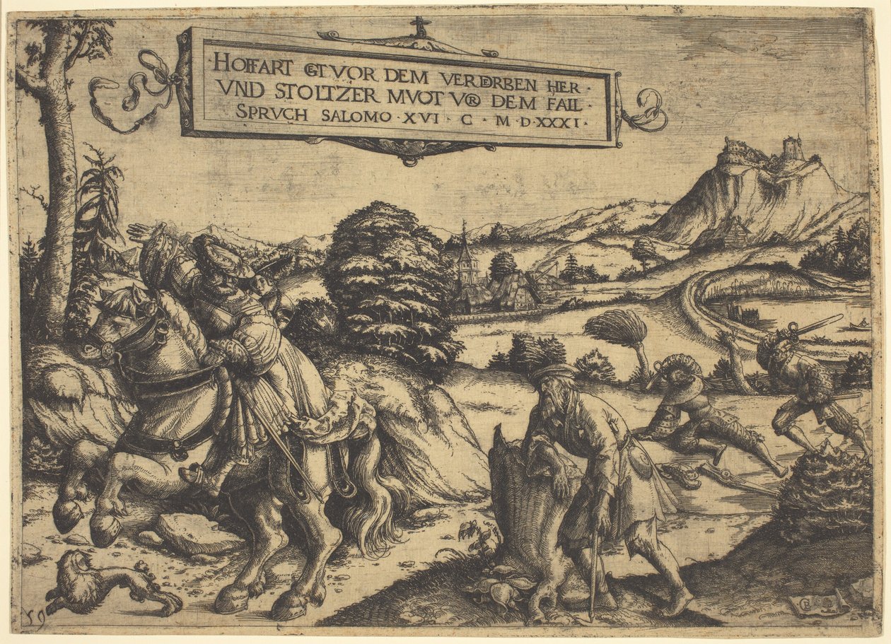 Allegorie von "Hochmut kommt vor dem Fall...": Ein Herr und eine Dame zu Pferd von Christoph Bockstorfer