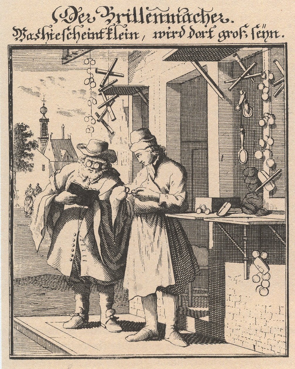 Brillenmacher aus Abbildung der gemein-nützlichen Haupt-Stände, 1698 von Christoph Weigel the Elder