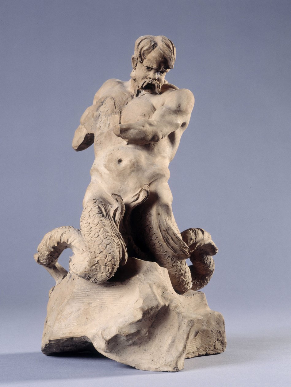 Triton. Steinskulptur von Christophe Veyrier