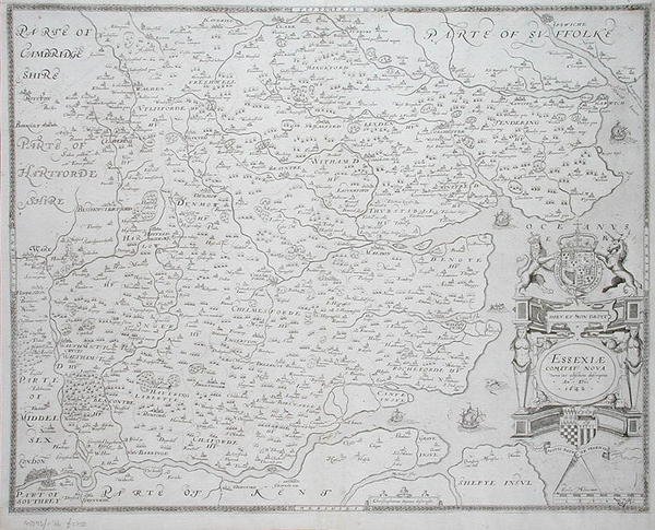 Karte von Essex, graviert von William Web, veröffentlicht 1645 von Christopher (after) Saxton