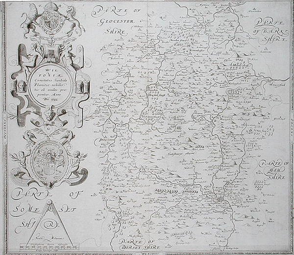 Karte von Wiltshire, gestochen von William Web, veröffentlicht 1645 von Christopher (after) Saxton