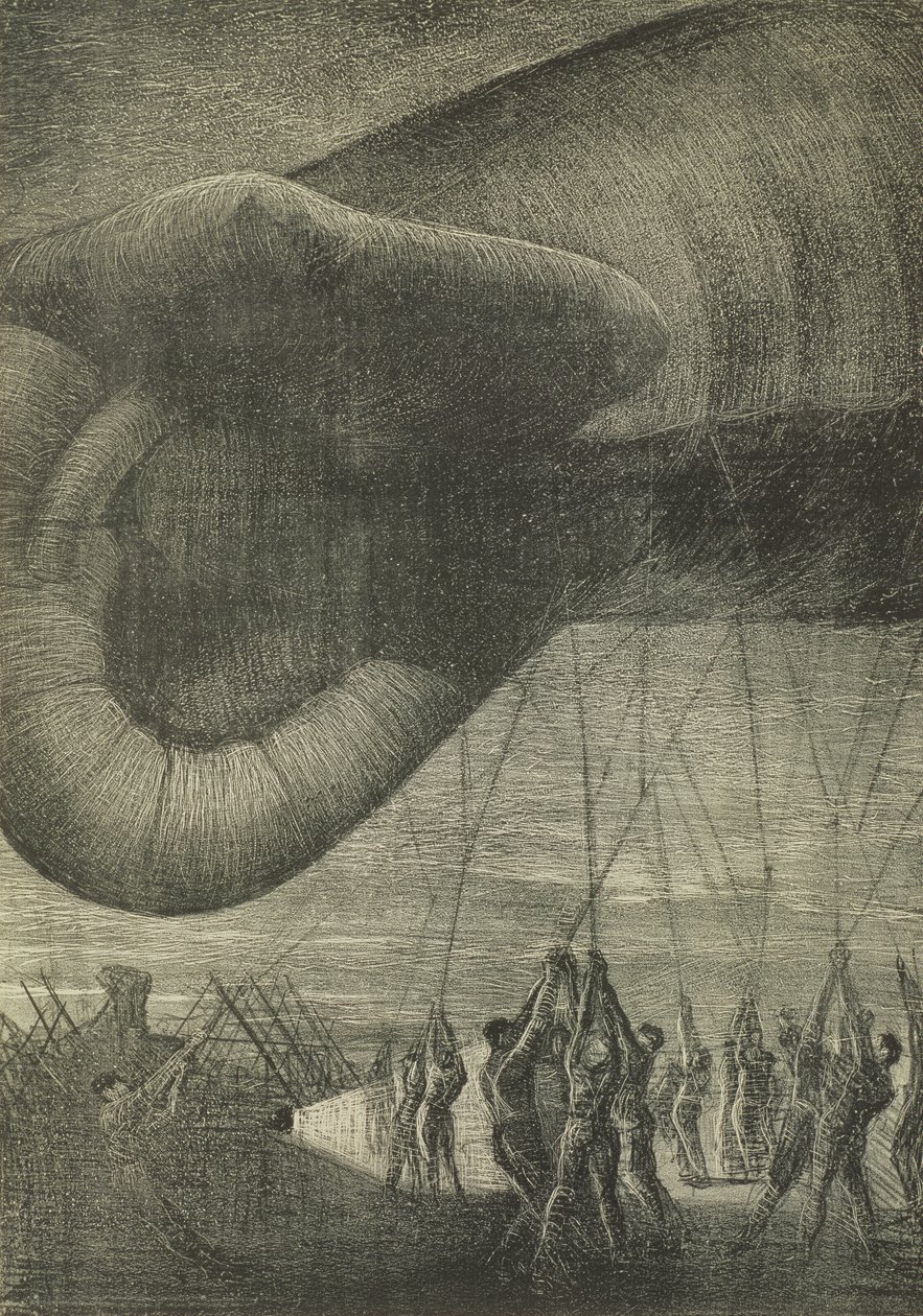 Ein Beobachtungsballon wird nachts heruntergezogen, 1918 von Christopher Richard Wynne Nevinson