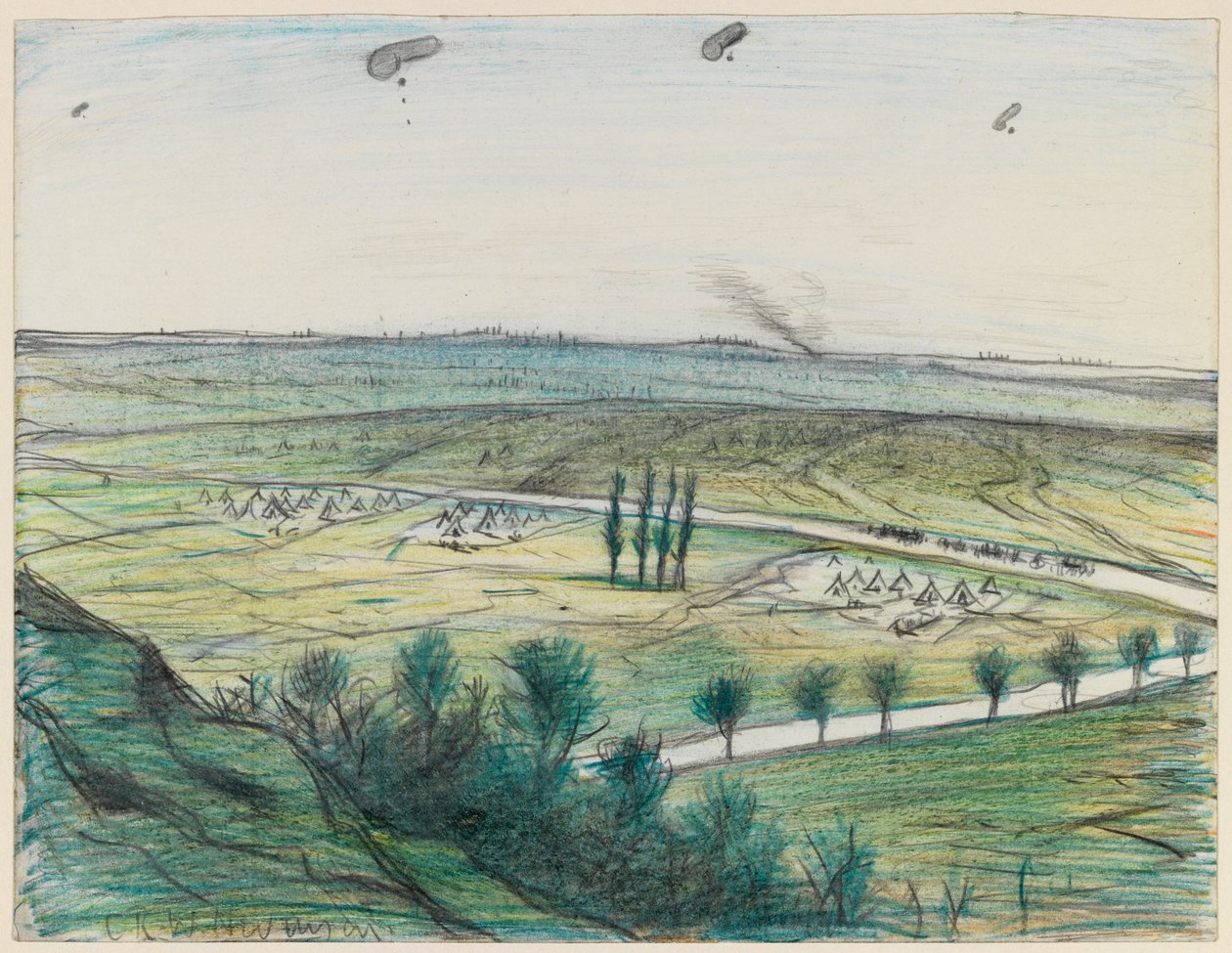 Landschaft mit Beobachtungsballons, 1914-18 von Christopher Richard Wynne Nevinson
